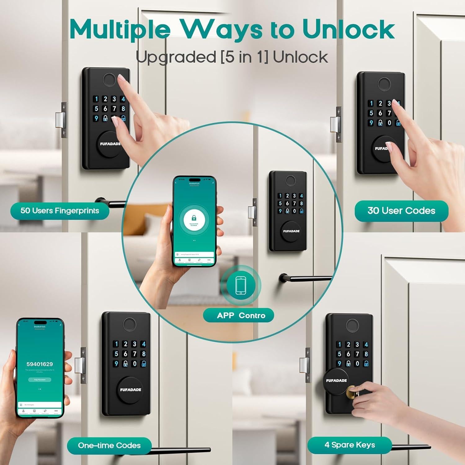 Cerradura Inteligente FUFADADE con Huella Dactilar y App