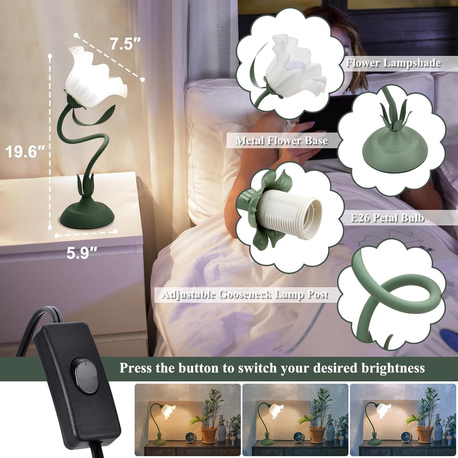 Lámpara de Mesa Floral Vintage 2Pack con 3 Brillos E26