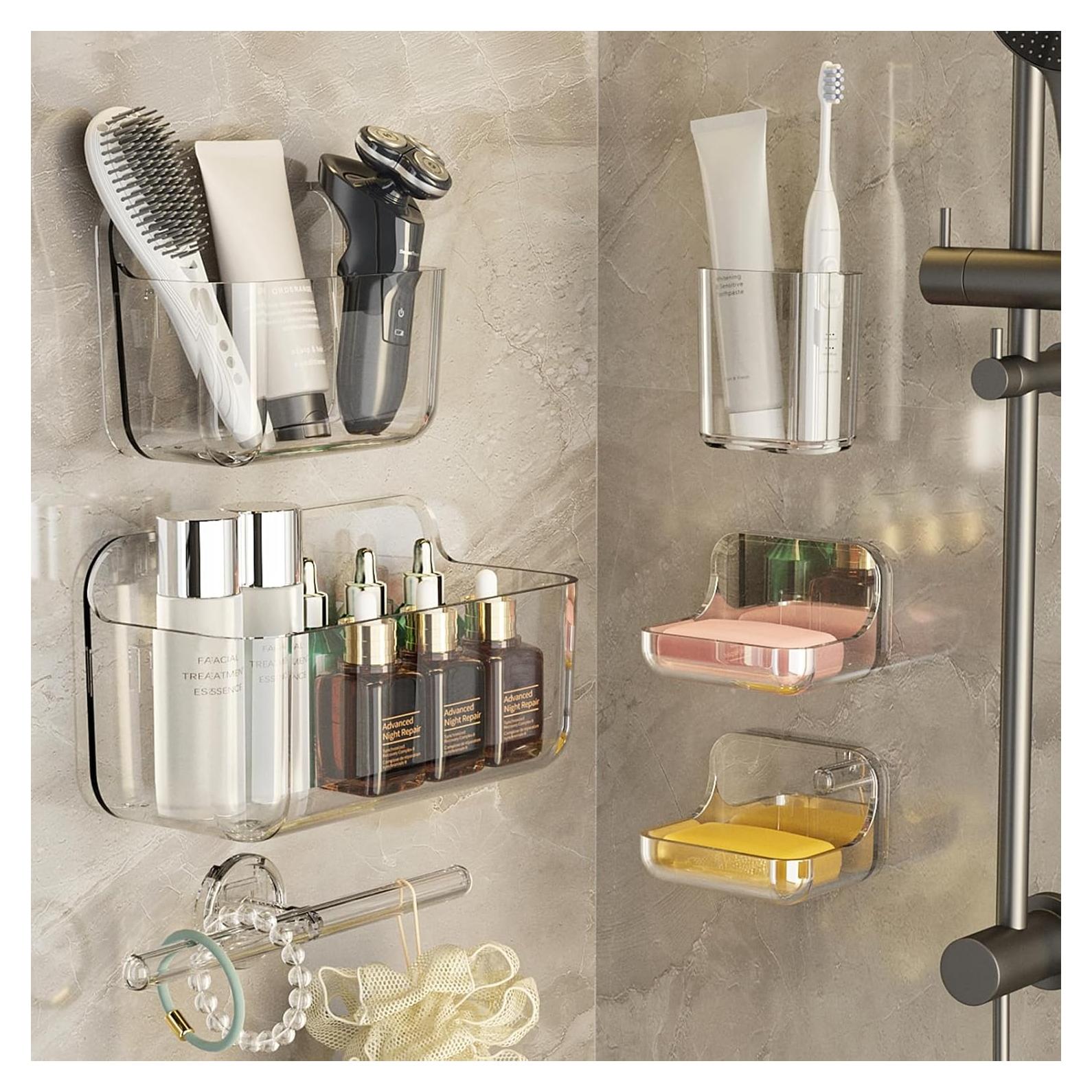 Caddy de Ducha Plaitaoai Transparente, Organizador de Baño 6 Piezas