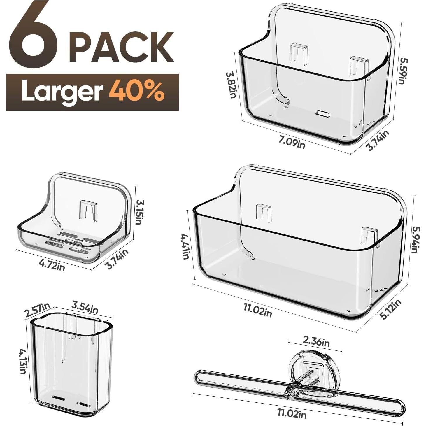 Caddy de Ducha Plaitaoai Transparente, Organizador de Baño 6 Piezas