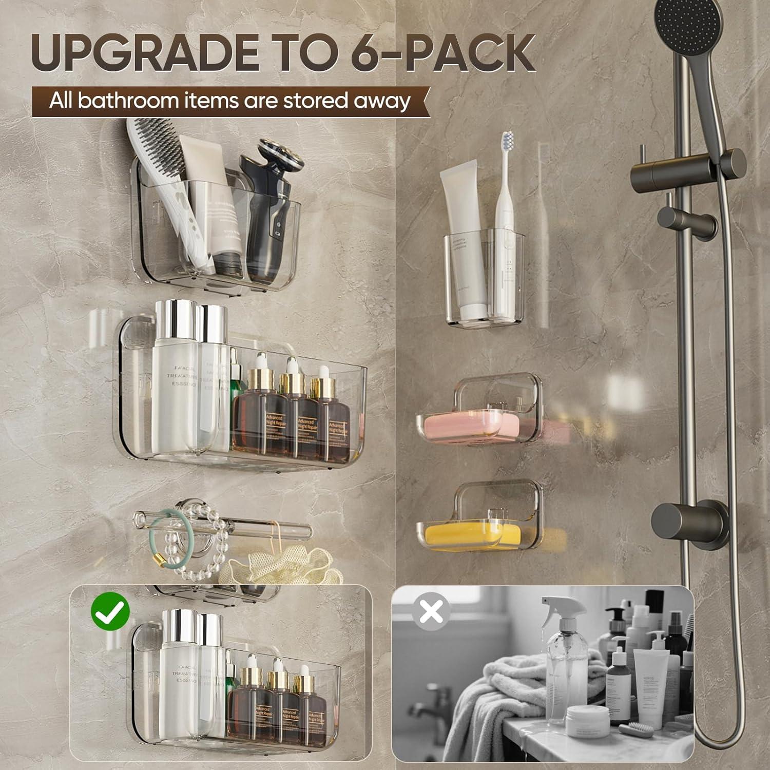 Caddy de Ducha Plaitaoai Transparente, Organizador de Baño 6 Piezas