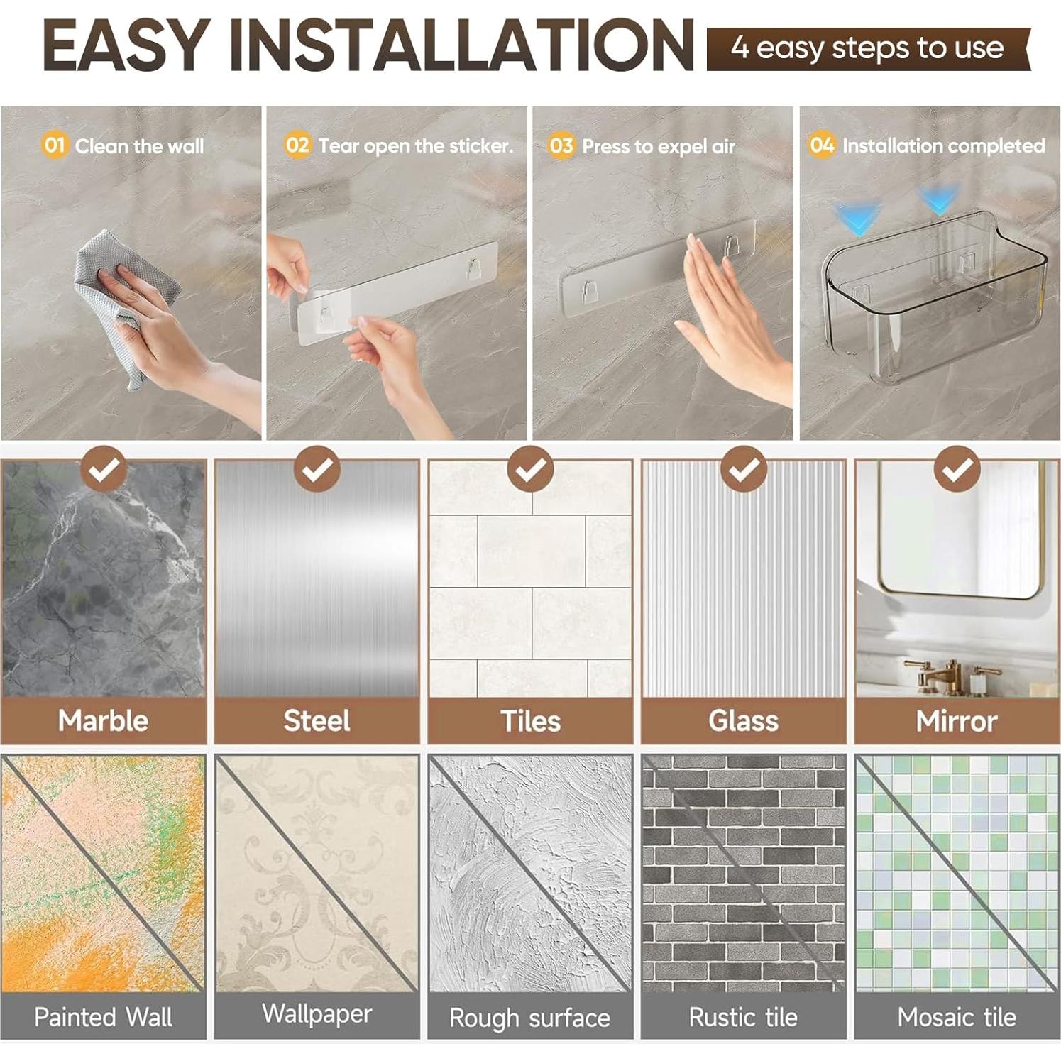 Caddy de Ducha Plaitaoai Transparente, Organizador de Baño 6 Piezas