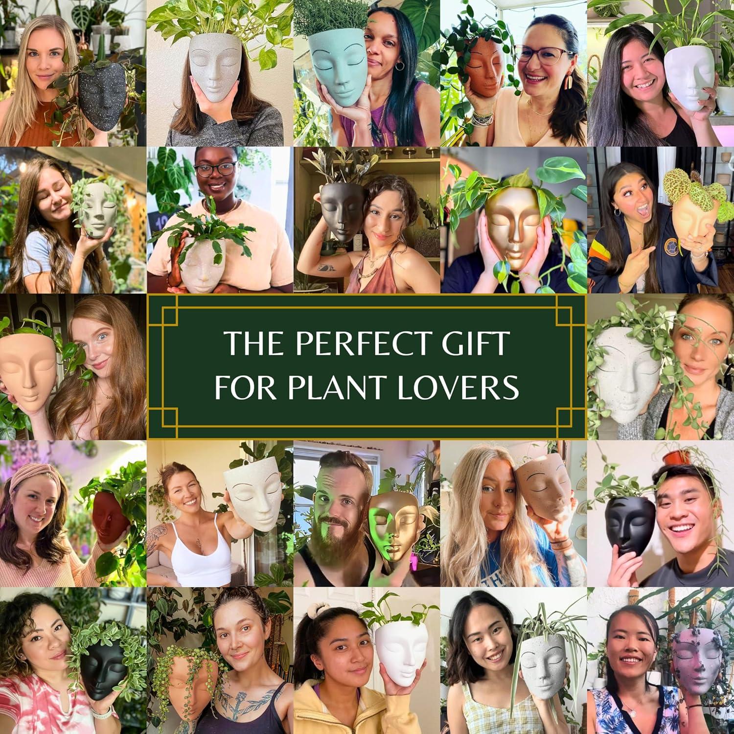 Maceta Cabeza Bossa Linda 18 cm Negra para Flores y Suculentas