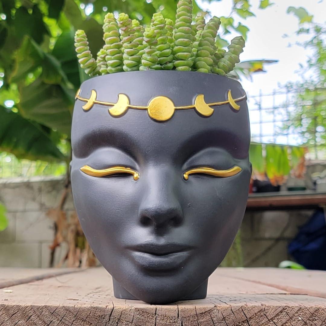 Maceta Cabeza Bossa Linda 18 cm Negra para Flores y Suculentas