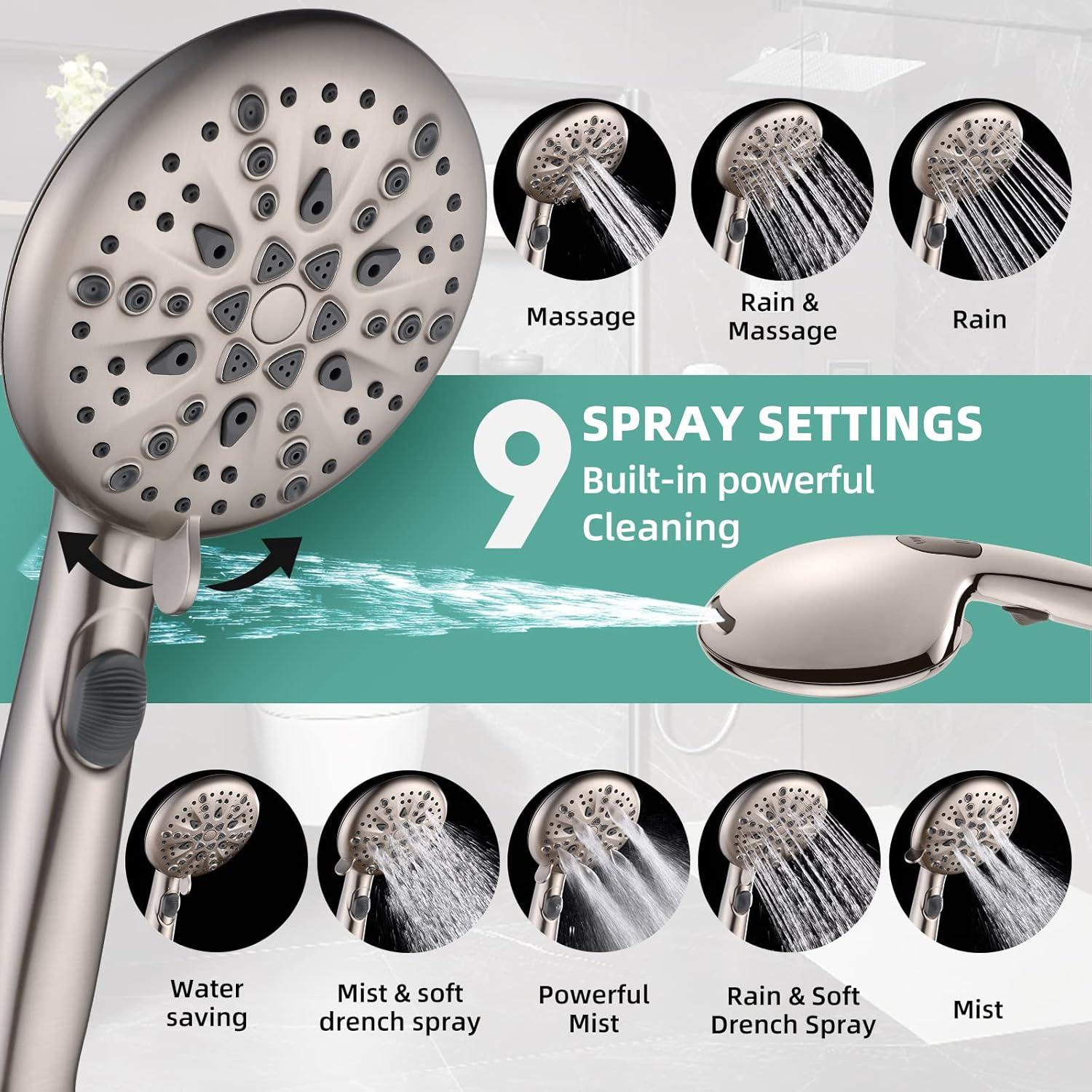 Cabezal de Ducha Cobbe Alta Presión 9 Modos Niquel Cepillado