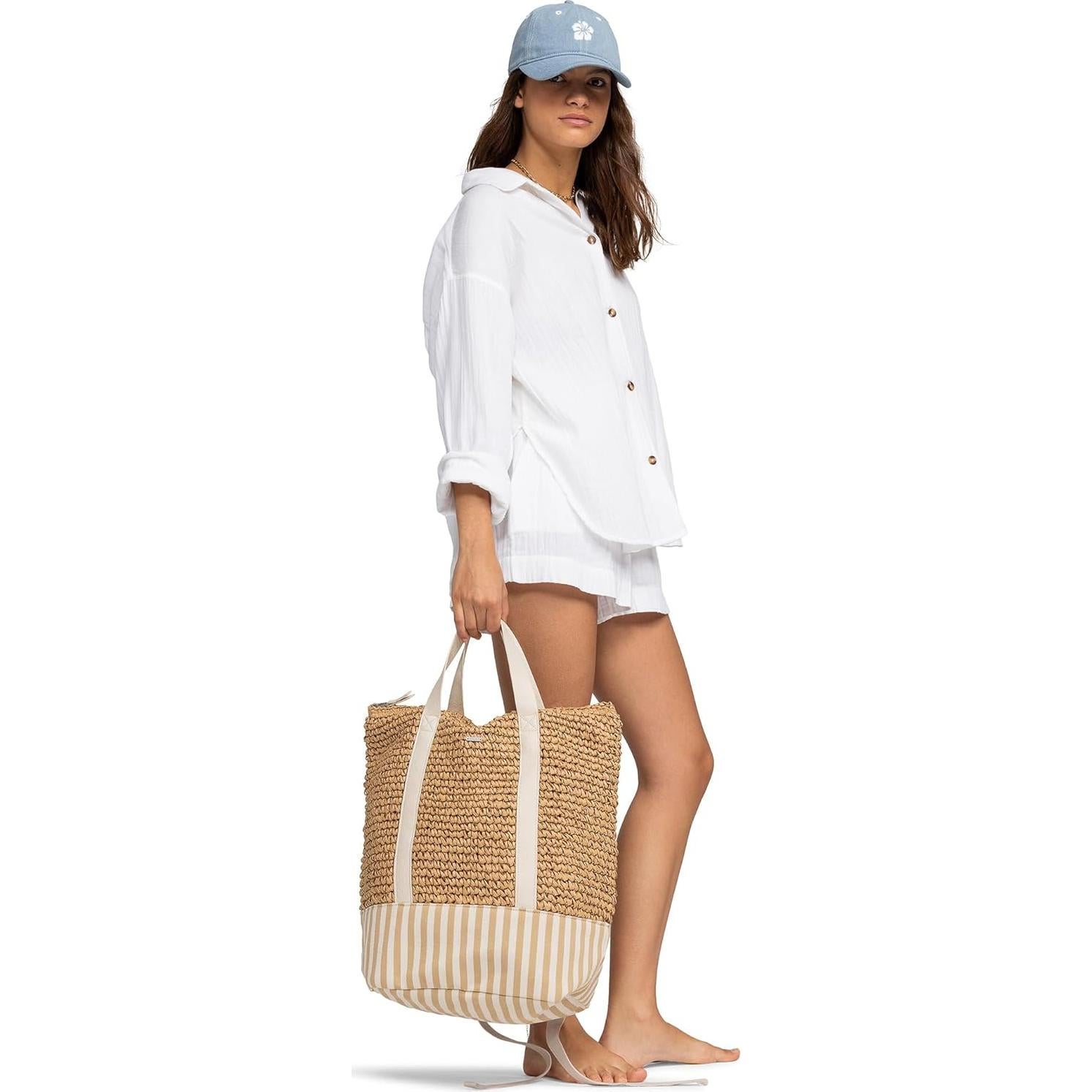 Bolsa de playa Roxy para mujer - Paja y lona - Ligera y transpirable