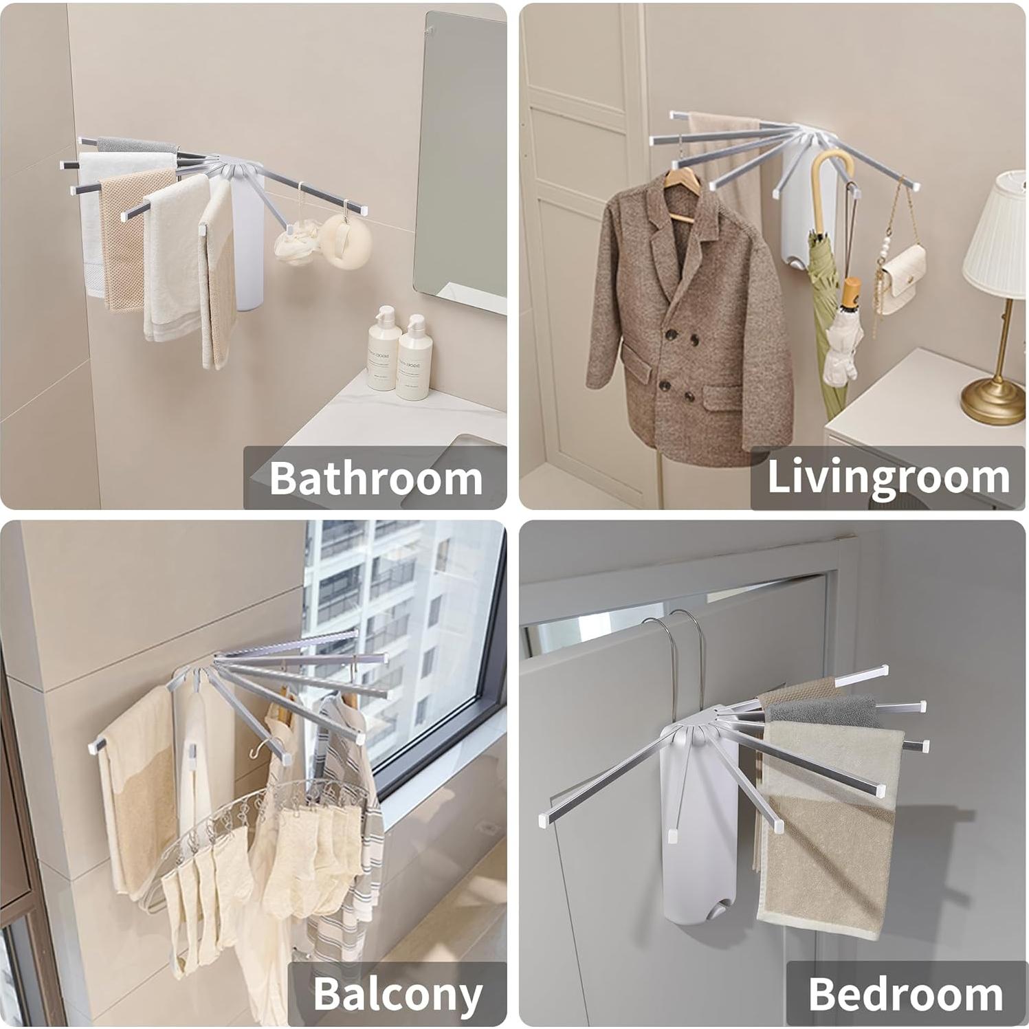 Estante de Secado de Ropa Plegable LEQ Montado en Pared 7 Varillas