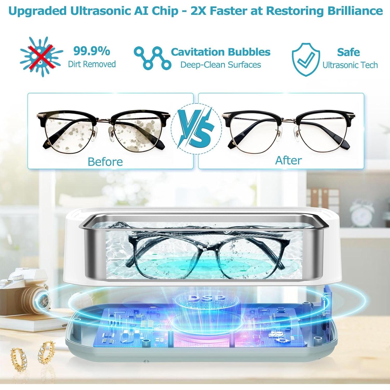 Limpiadora Ultrasónica de Joyas GOMFLY 49kHz 650ml Blanca