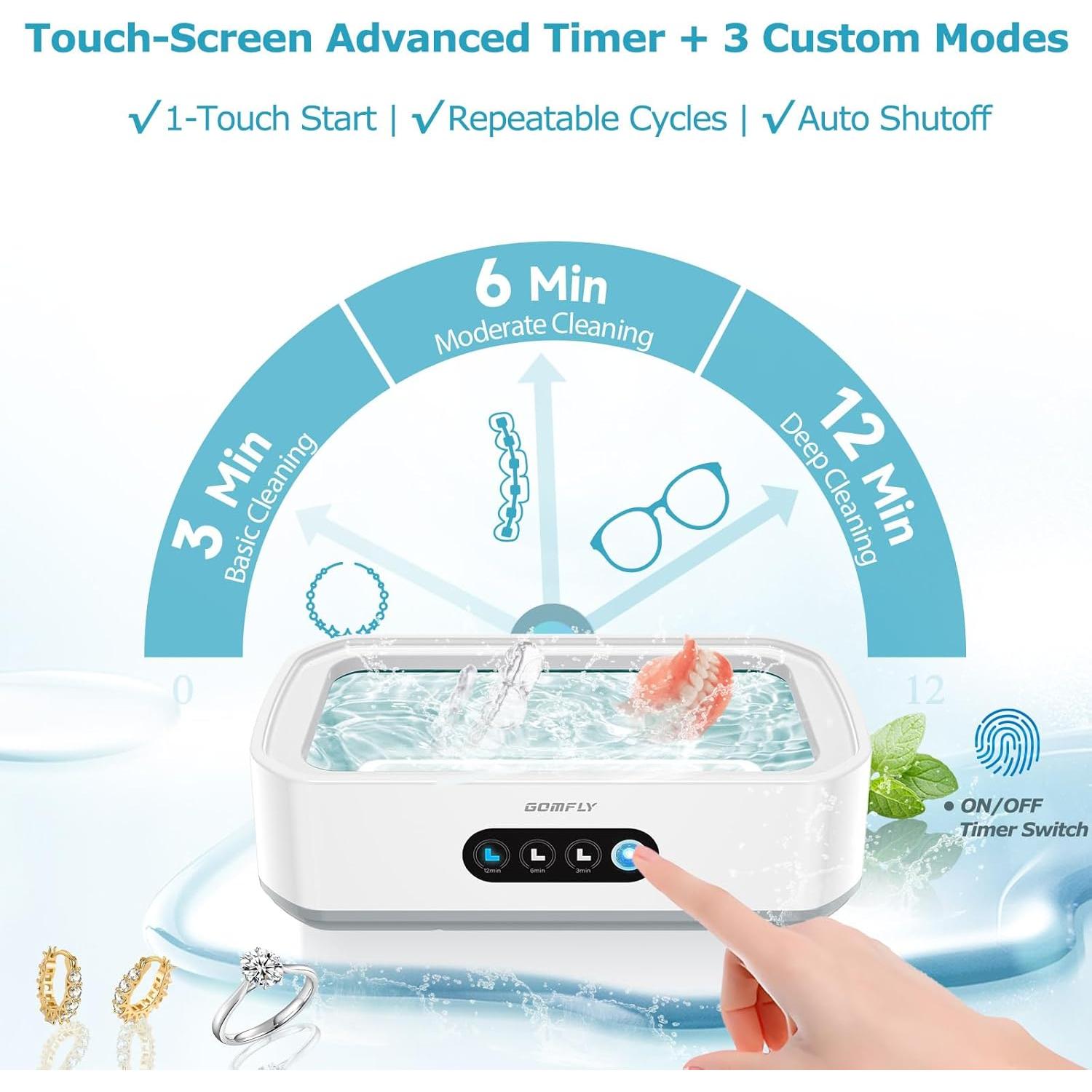 Limpiadora Ultrasónica de Joyas GOMFLY 49kHz 650ml Blanca