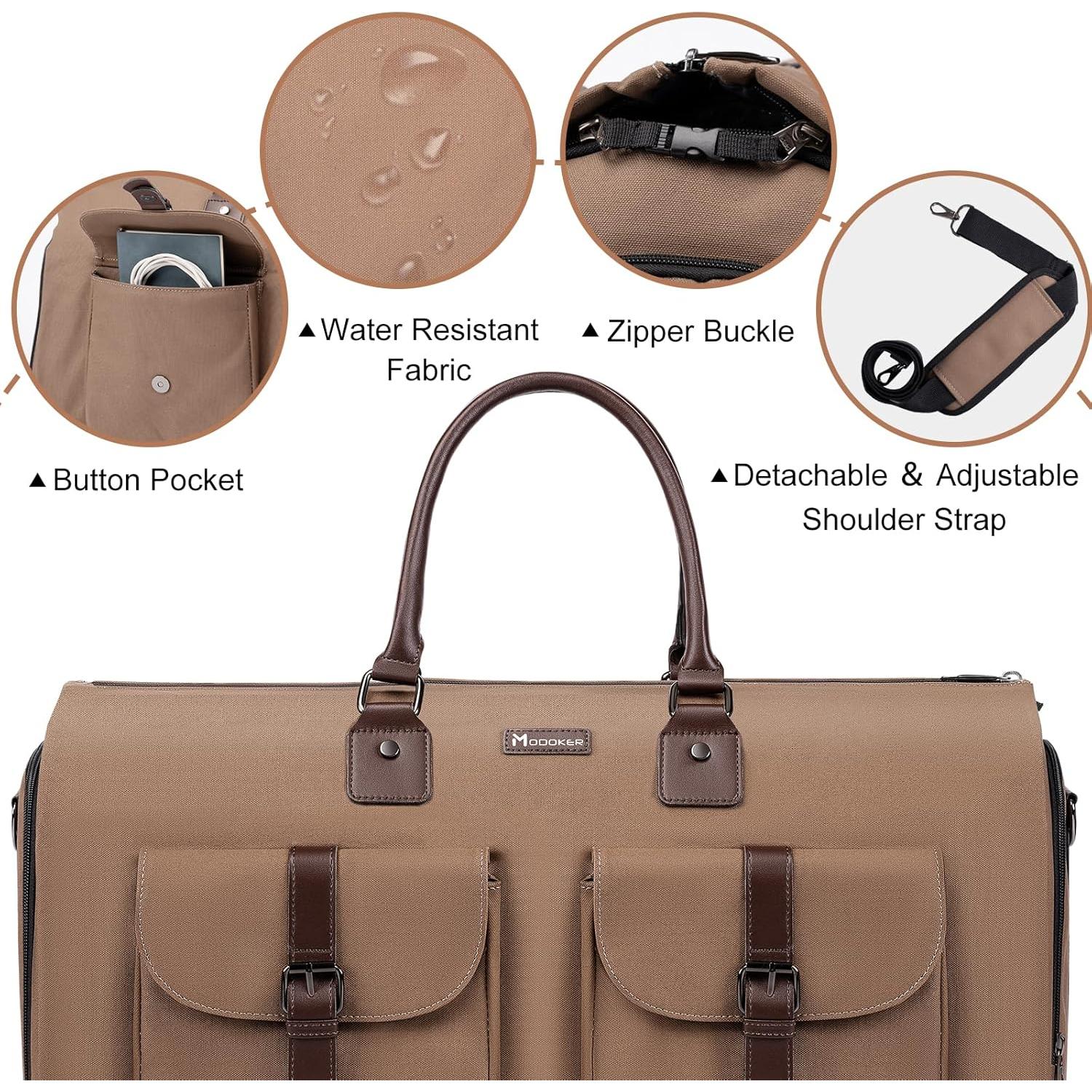 Bolsa de viaje convertible Modoker 45L, lona resistente marrón