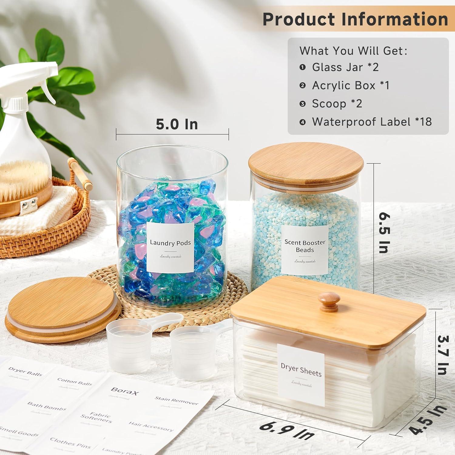 Contenedor de Lavandería KitHero 3 Piezas Vidrio y Acrílico