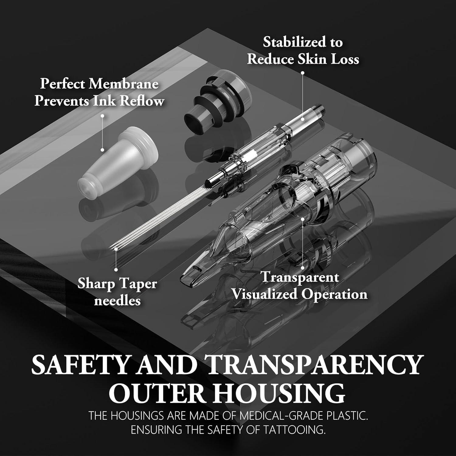Cartuchos de Agujas de Tatuaje Kiss of Dragon 1201RL 0.35mm 20Pcs