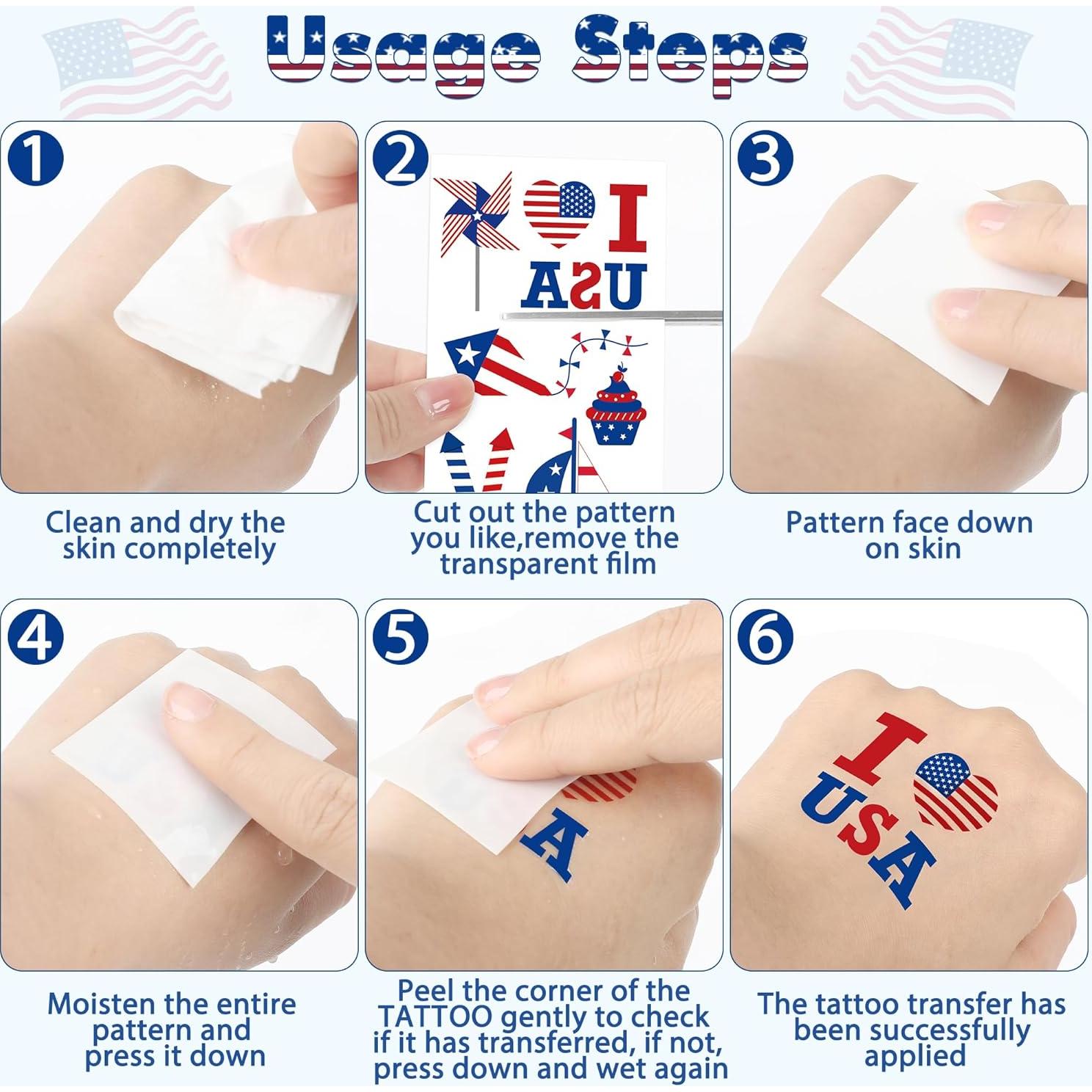 Tatuajes Temporales Patrióticos 106 PCS Huskein 4 de Julio