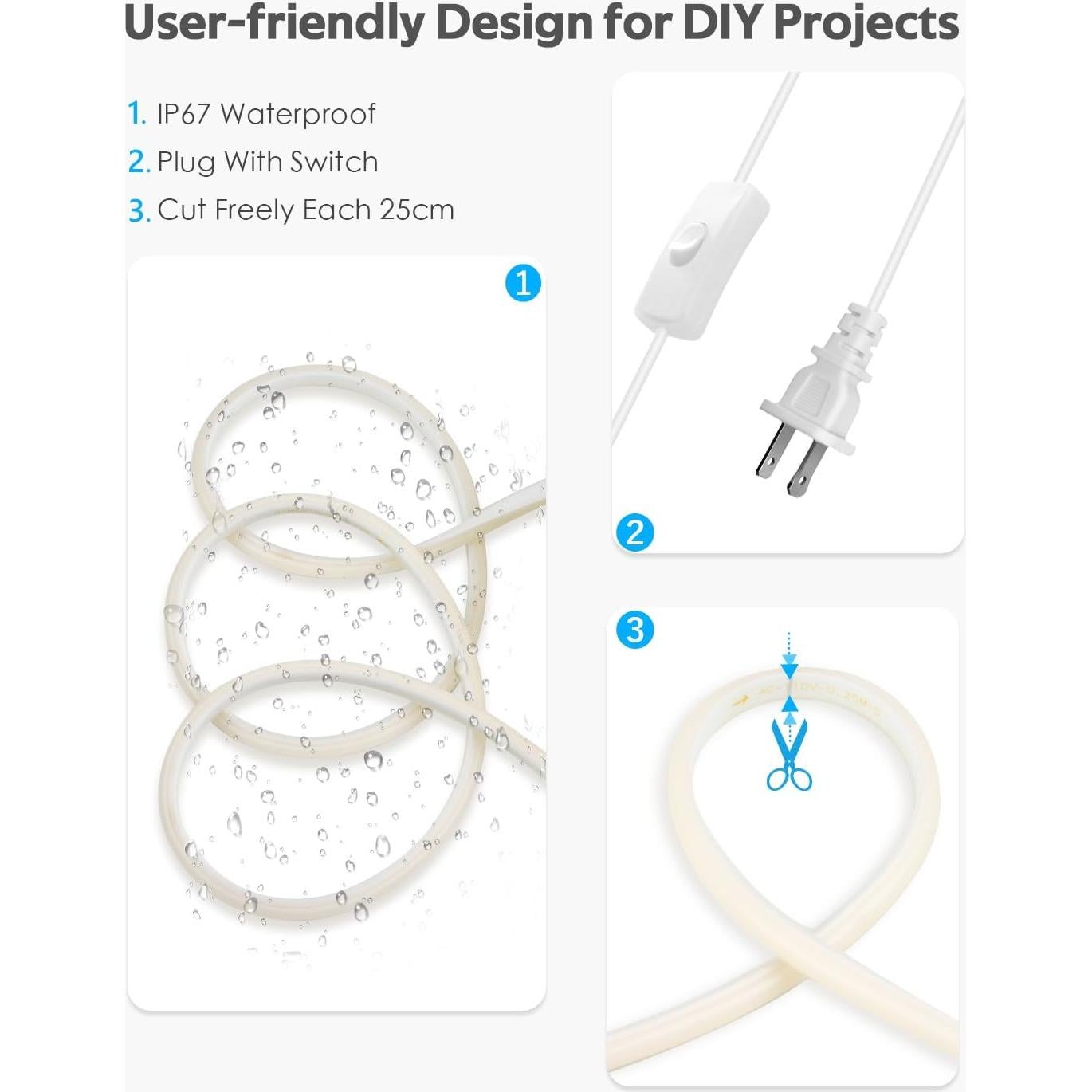 Tira de Luz LED COB 3M 6000K Blanca Diurna con Interruptor