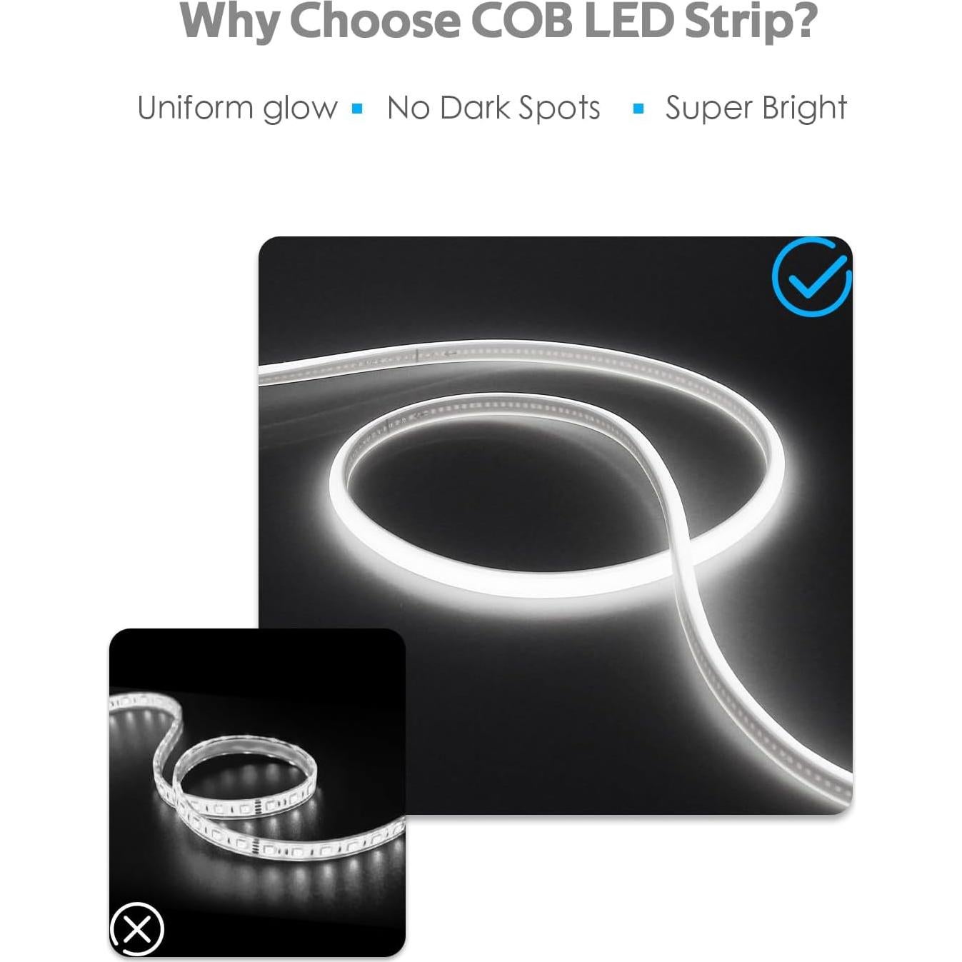 Tira de Luz LED COB 3M 6000K Blanca Diurna con Interruptor