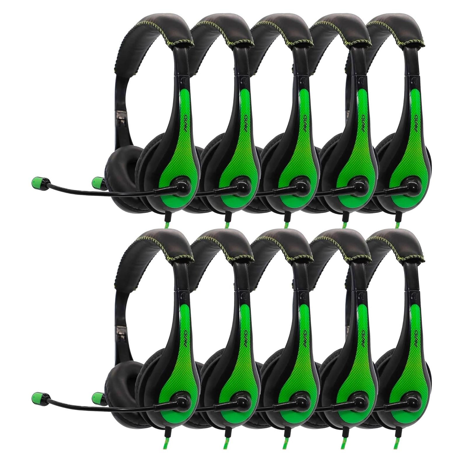 Auriculares Estéreo On-Ear Avid AE-36 Verdes con Micrófono - Paquete de 10