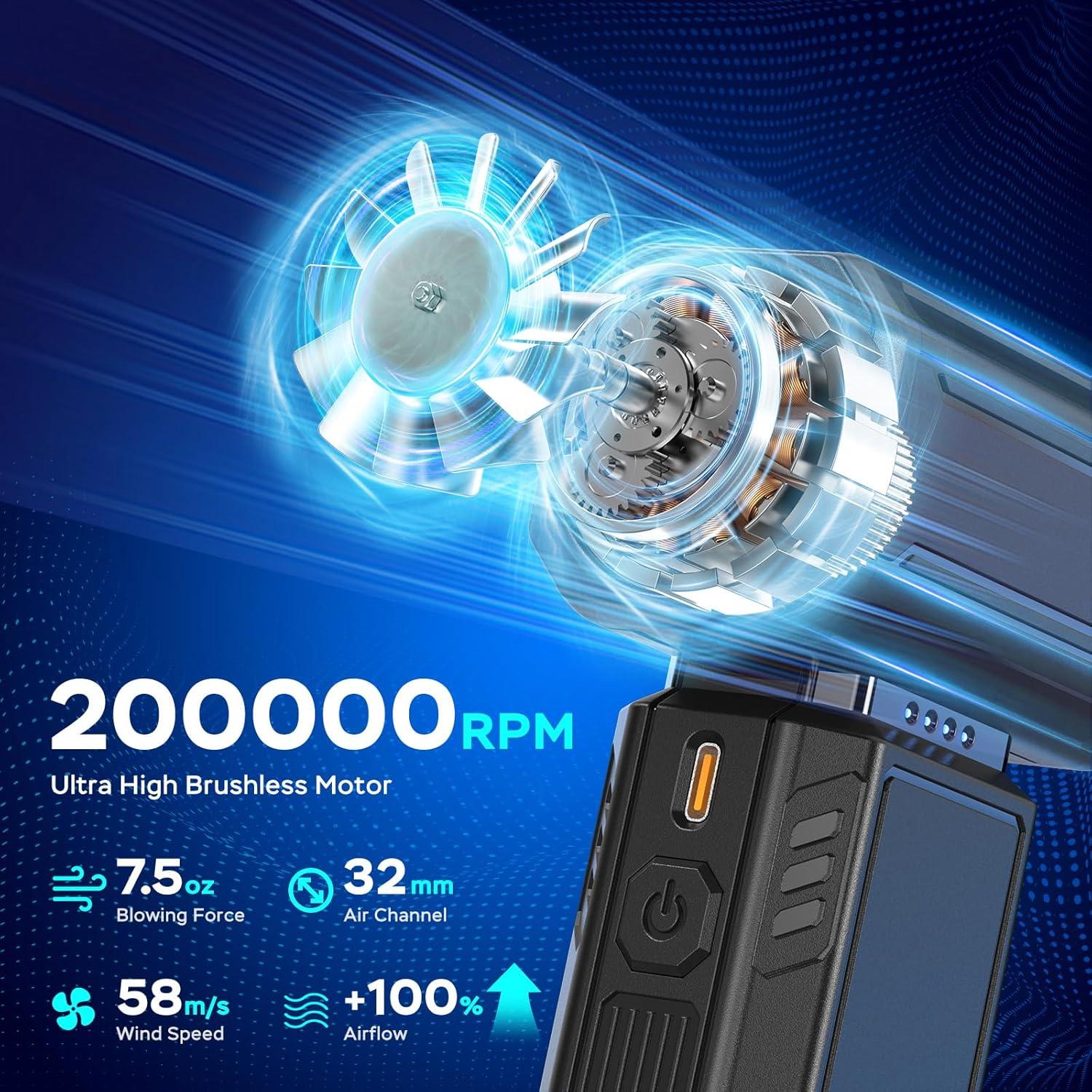 Soplador de Aire Comprimido Dolequ 200000RPM Portátil Negro