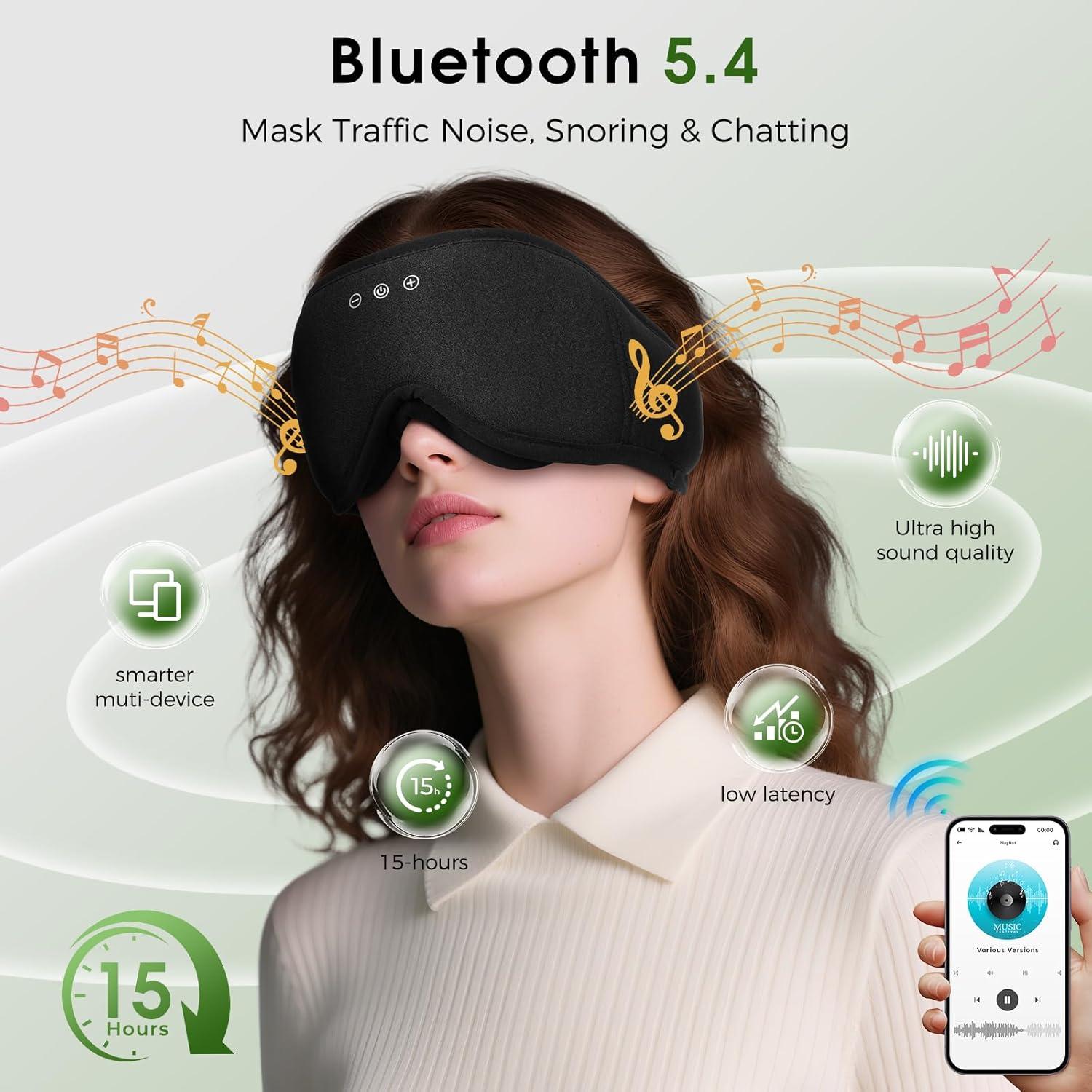 Máscara de Ojos Bluetooth ZHENYEMEI 3D Algodón Bambú Negro