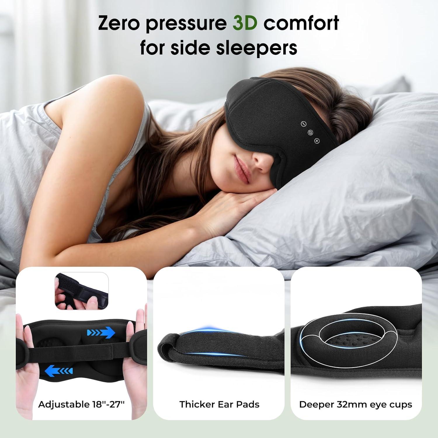 Máscara de Ojos Bluetooth ZHENYEMEI 3D Algodón Bambú Negro