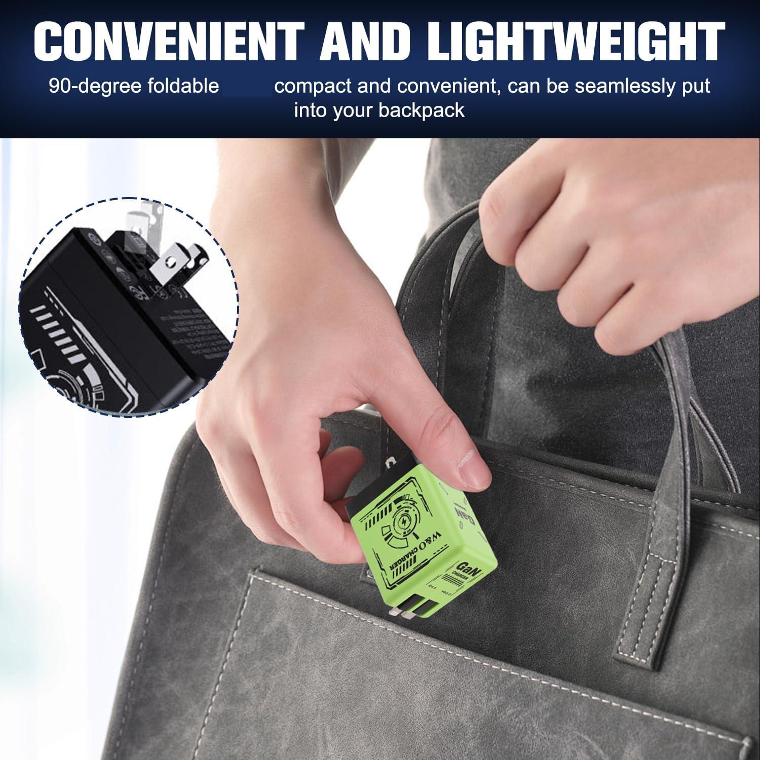 Cargador W&O GaN 2-en-1 Carga Rápida con Cables Tipo-C y Lightning