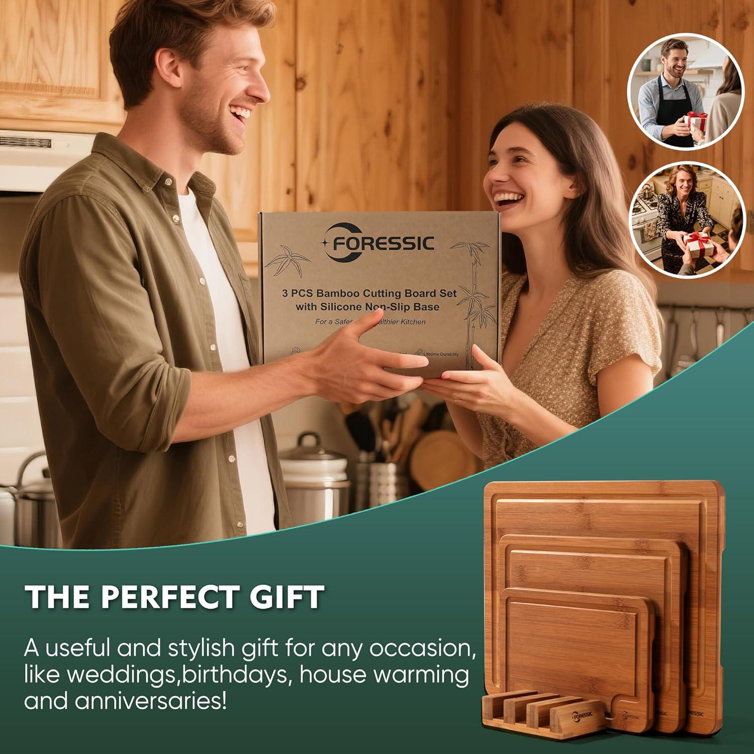 Juego de 3 Tablas de Cortar de Bambú Antideslizantes Foressic