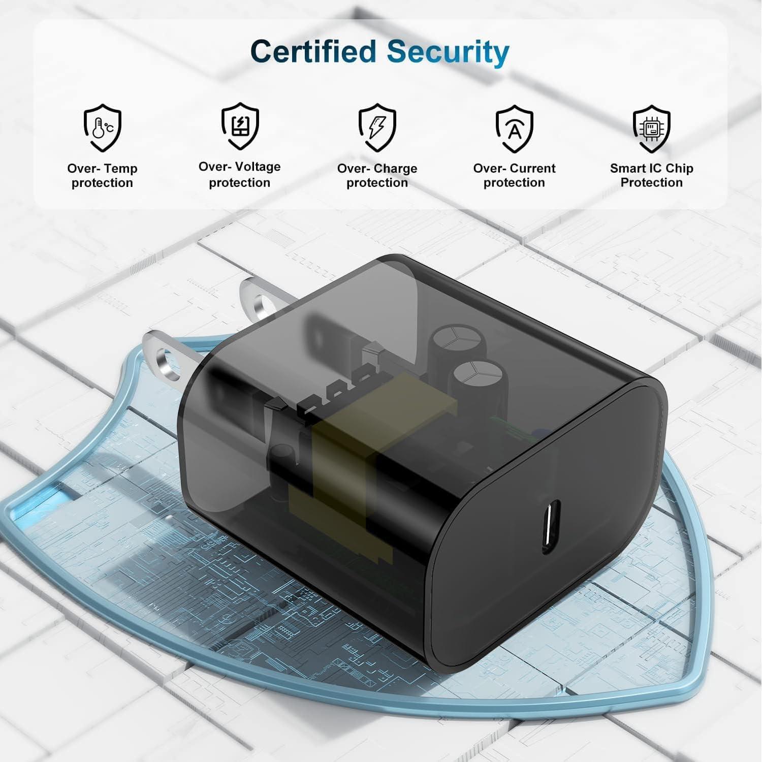 Cargador Rápido 20W deloni + Cable USB-C a Lightning 6 pies - Negro