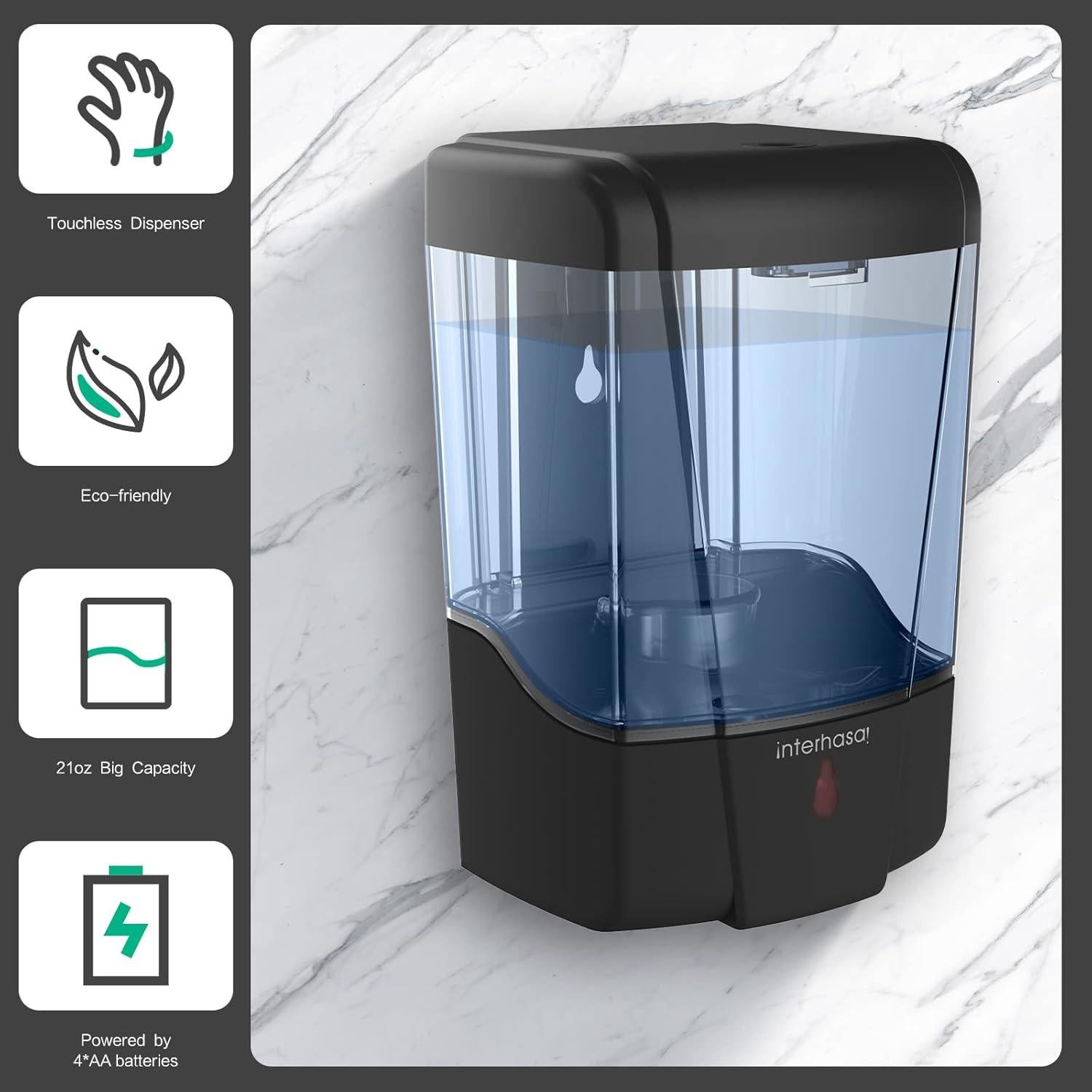 Dispensador de Jabón Automático Interhasa 600ml Negro