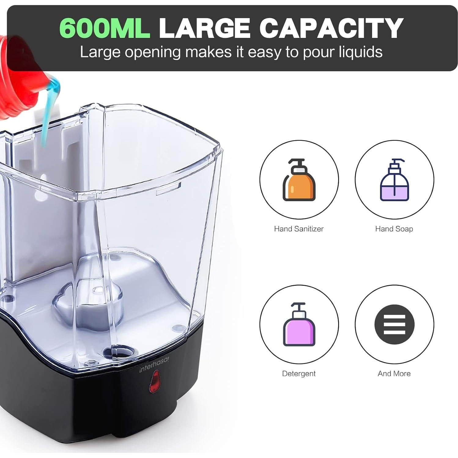 Dispensador de Jabón Automático Interhasa 600ml Negro