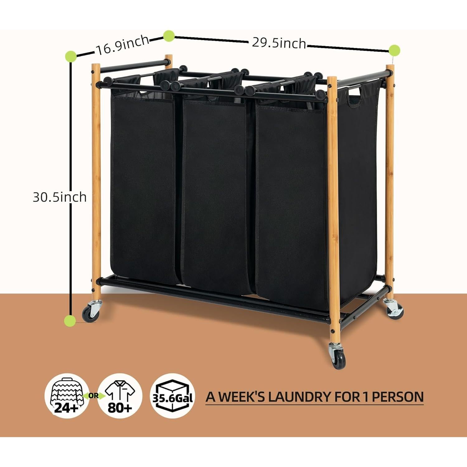 Sorter de Ropa STORAGE MANIAC 3 Secciones 135L con Ruedas