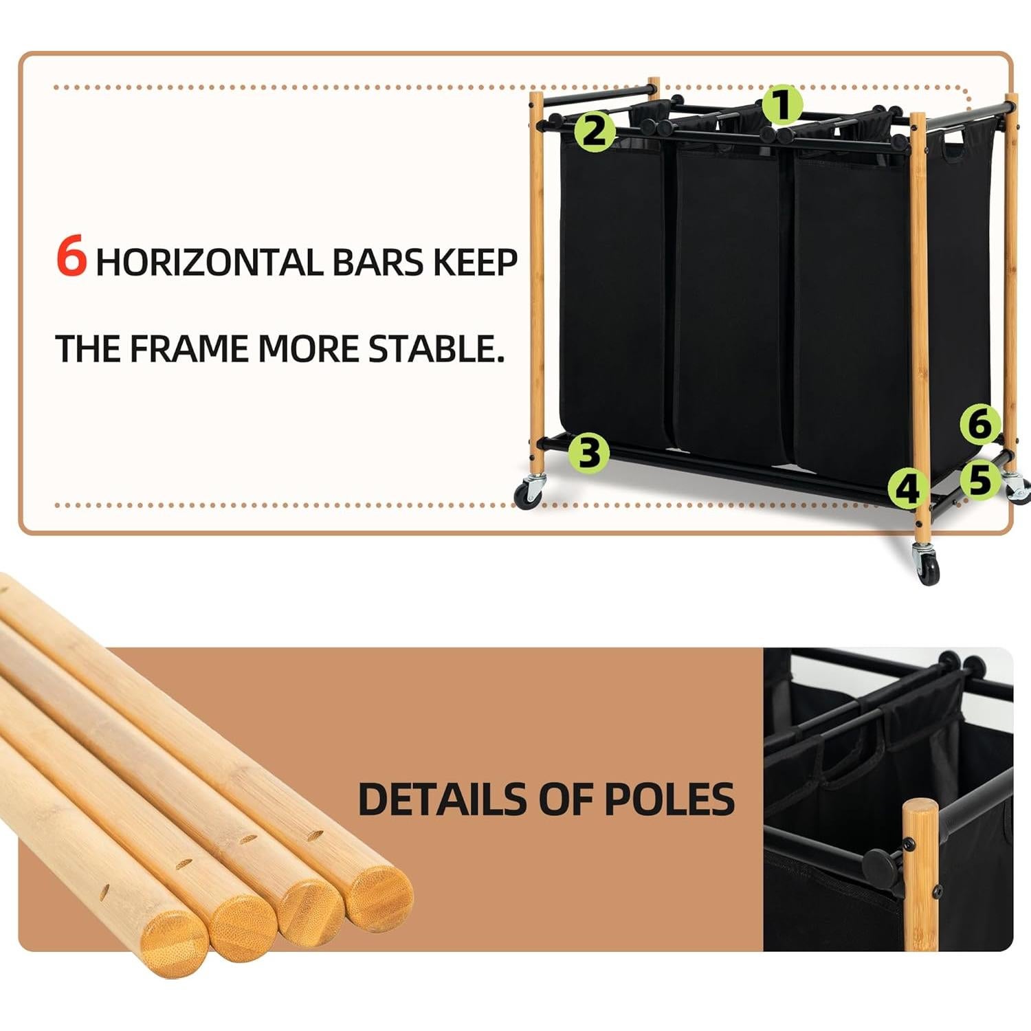 Sorter de Ropa STORAGE MANIAC 3 Secciones 135L con Ruedas