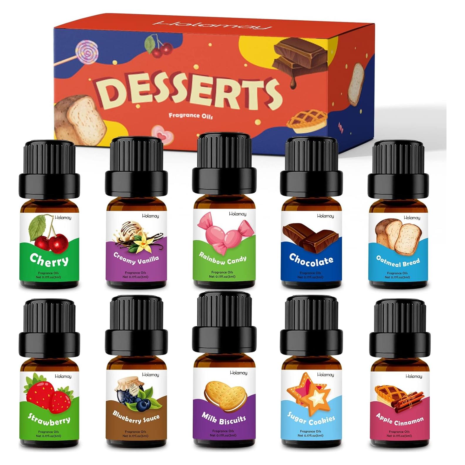 Set de 10 Aceites Aromáticos Holamay 5ml - Vainilla, Manzana, Galletas