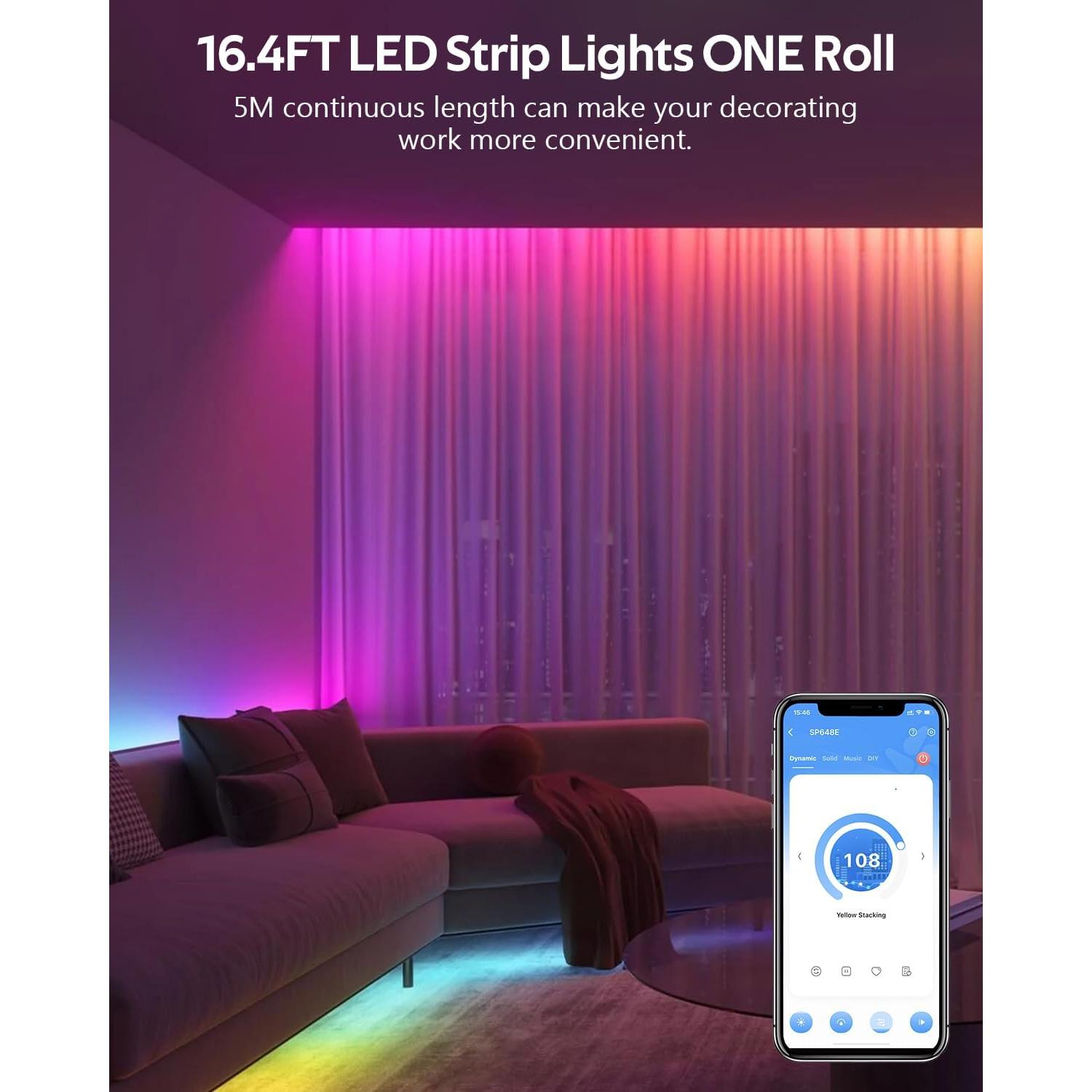 Tira LED RGB IC 5M Aclorol con Control APP y Sincronización de Música