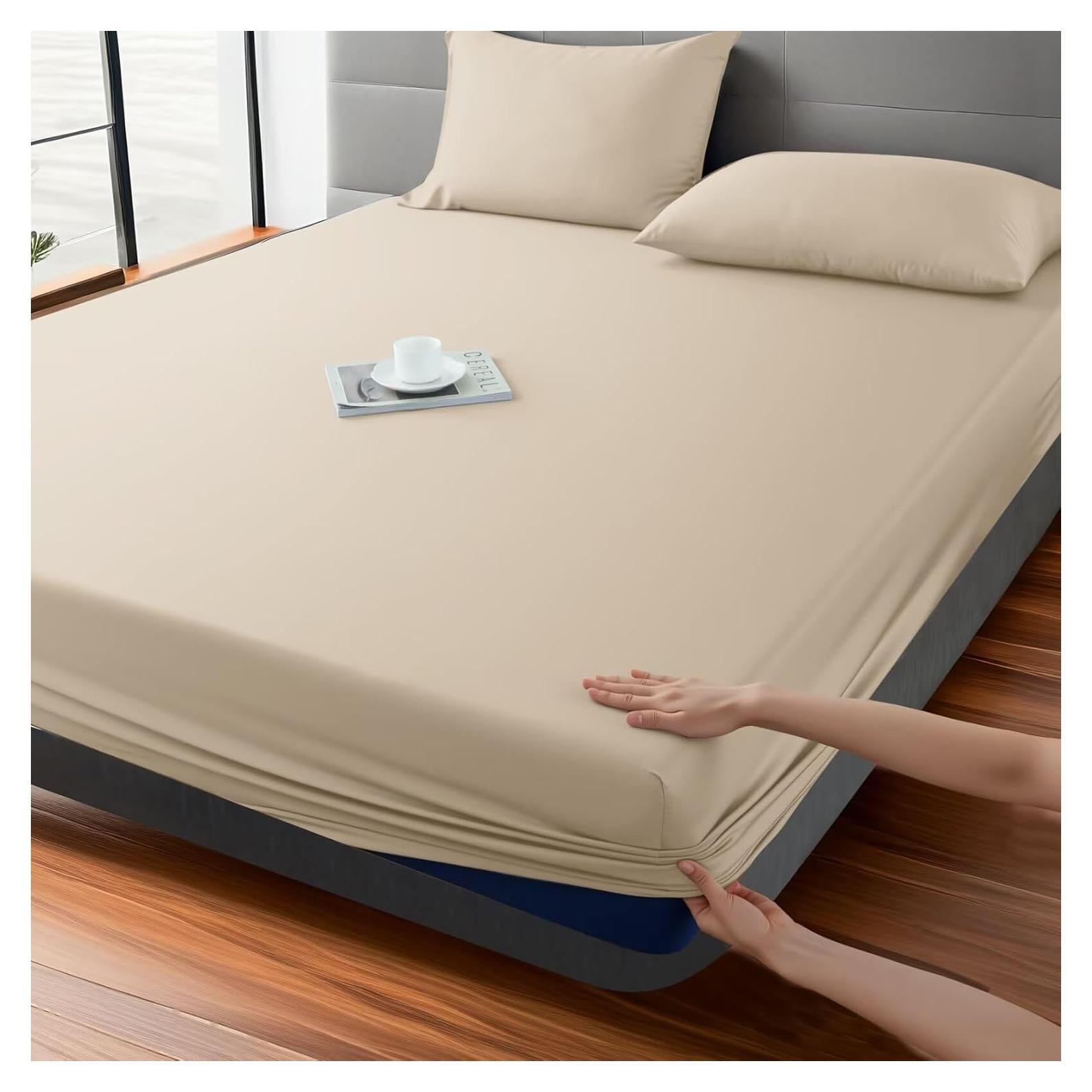 Sábana Ajustable Individual Shunjie.Home 400 Hilos Viscosa Beige