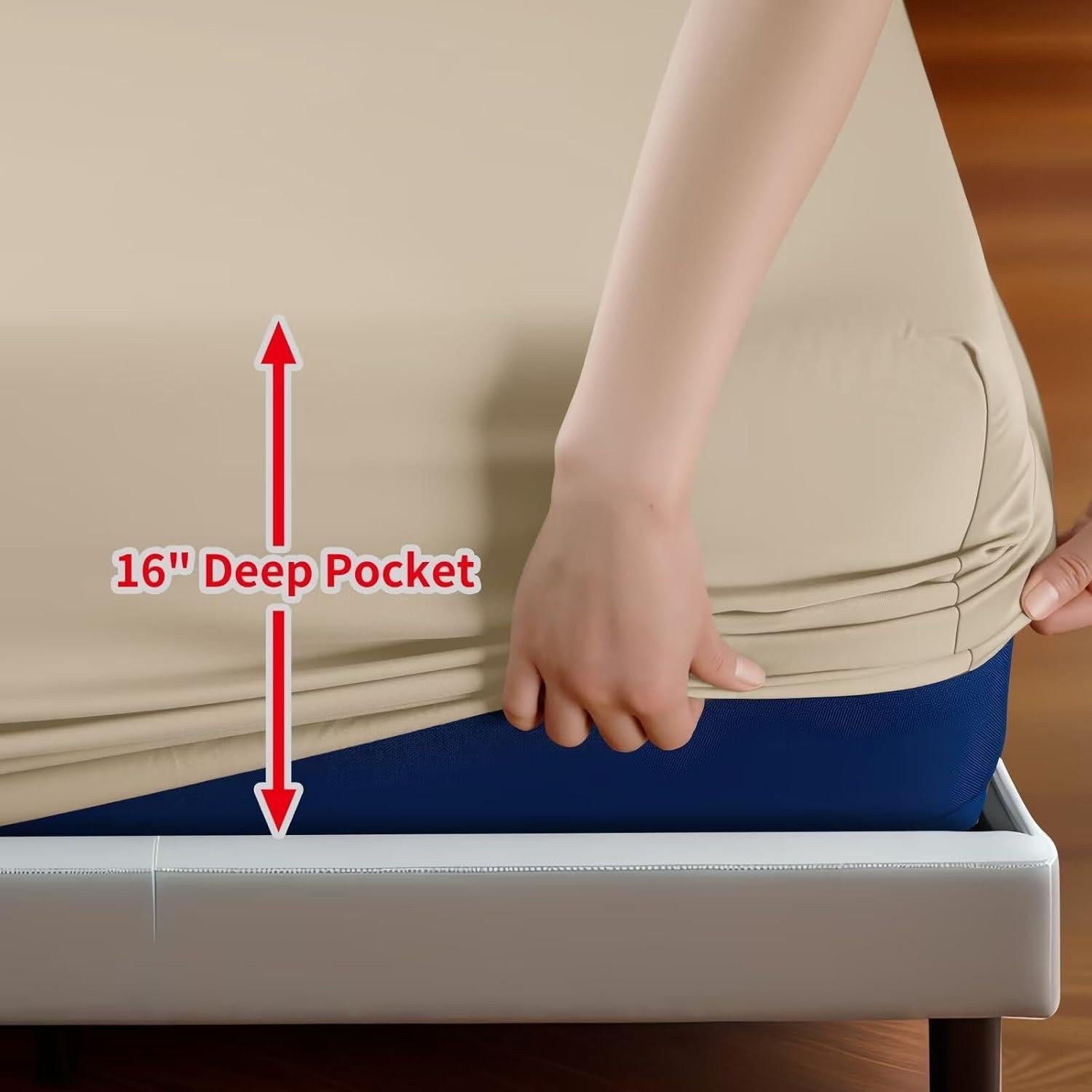 Sábana Ajustable Individual Shunjie.Home 400 Hilos Viscosa Beige