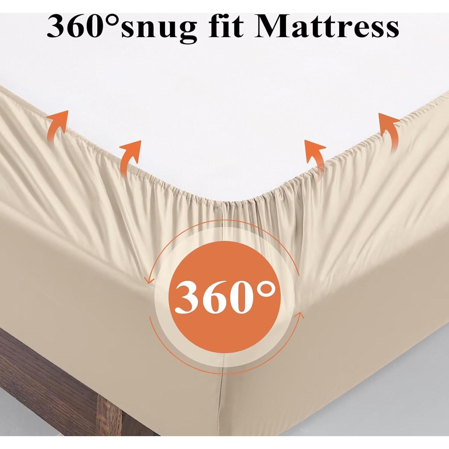 Sábana Ajustable Individual Shunjie.Home 400 Hilos Viscosa Beige