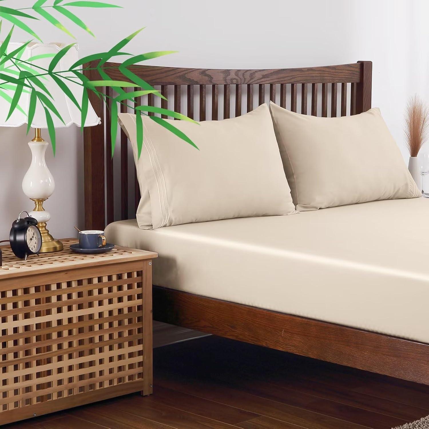 Sábana Ajustable Individual Shunjie.Home 400 Hilos Viscosa Beige