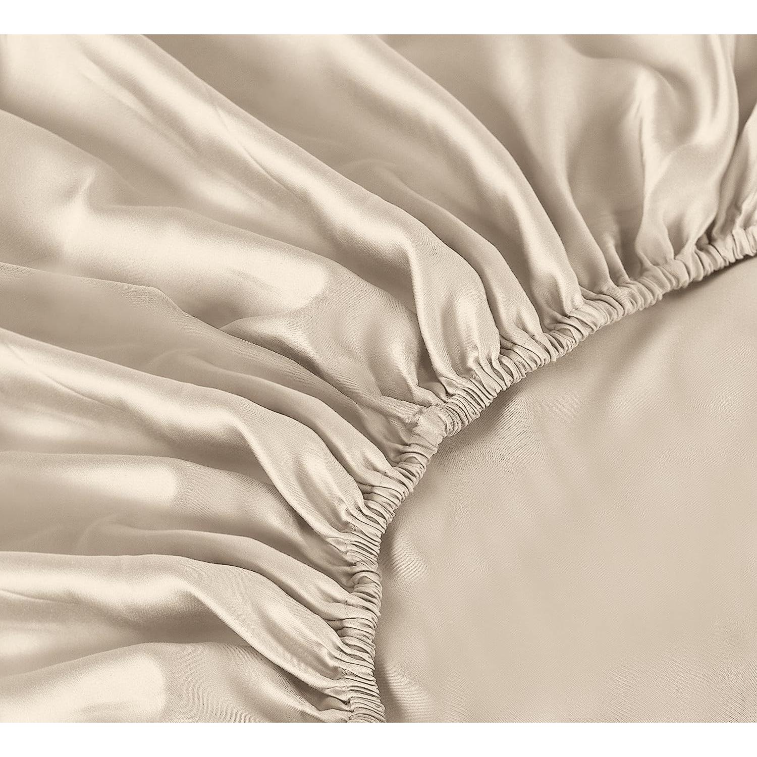 Sábana Ajustable Individual Shunjie.Home 400 Hilos Viscosa Beige