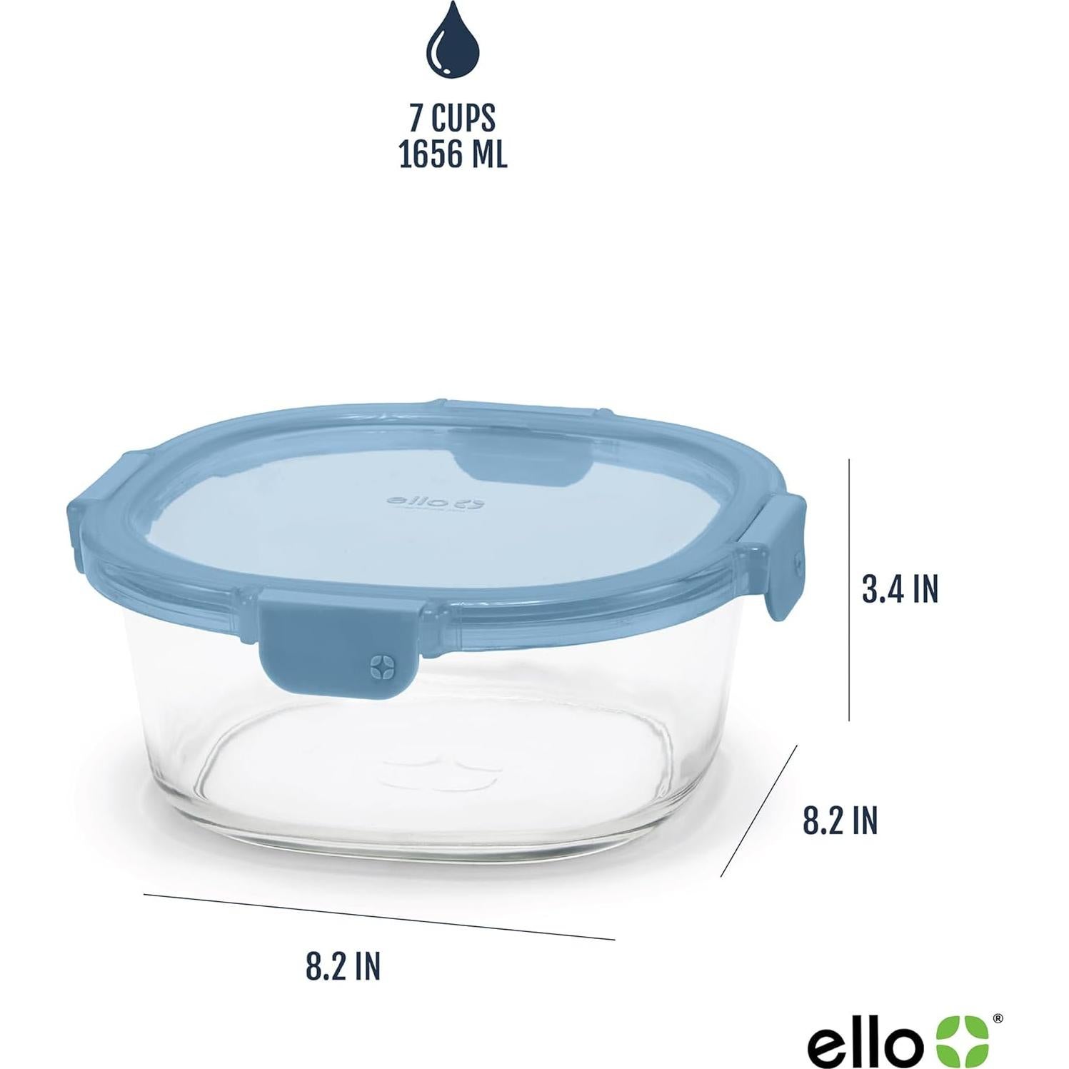 Contenedores de Vidrio Ello Color Lock 7 Tazas 4 Piezas