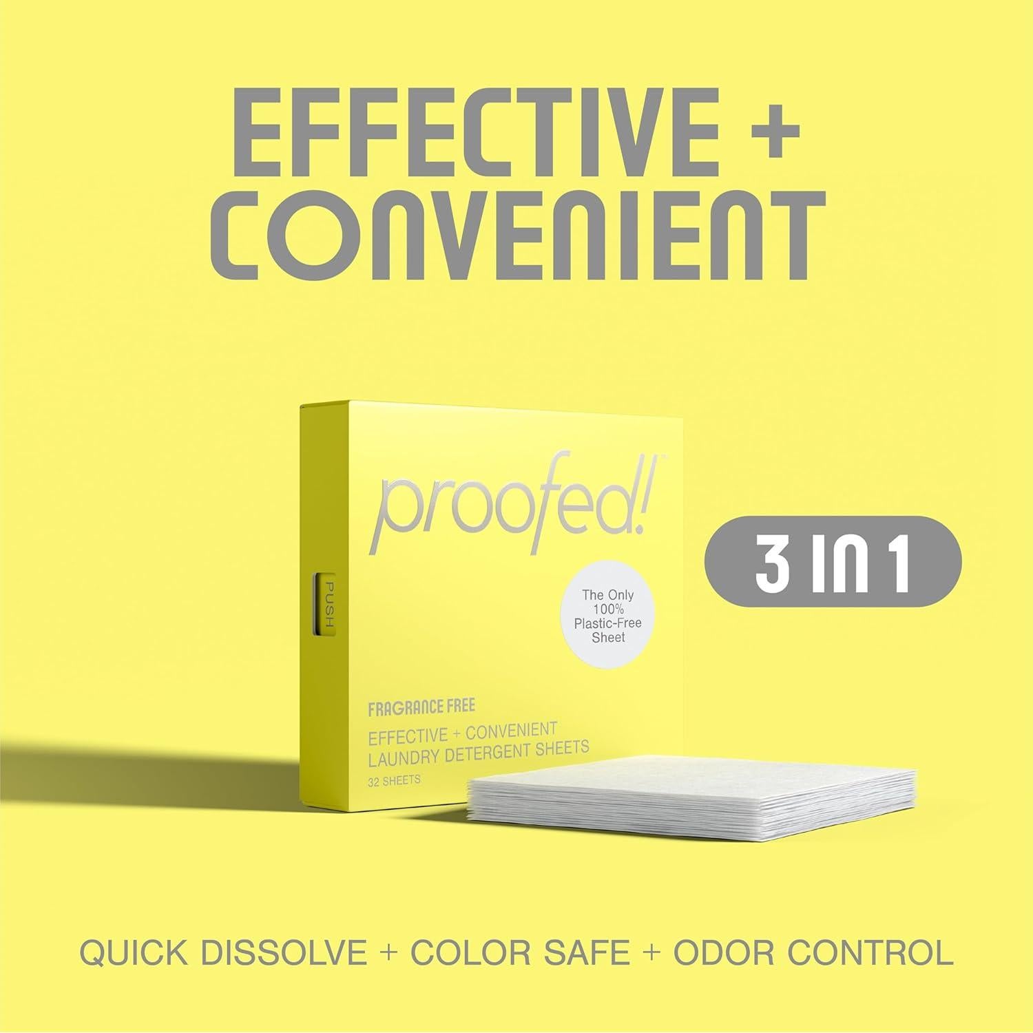 Hojas de detergente para lavandería Proofed! 32 unidades aroma limpio