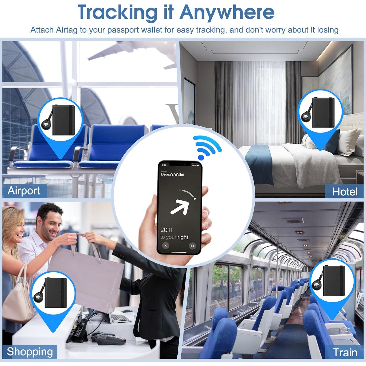 Porta Pasaporte Fintie Slim con Soporte para Airtag y RFID Negro