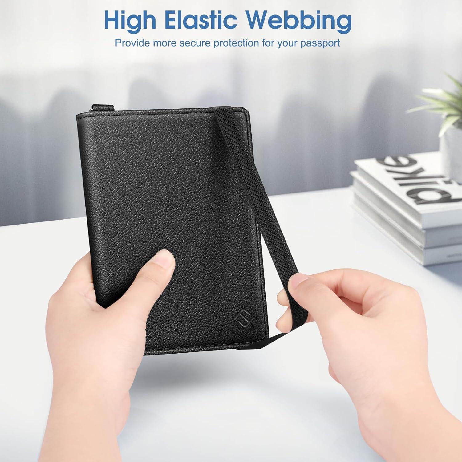 Porta Pasaporte Fintie Slim con Soporte para Airtag y RFID Negro