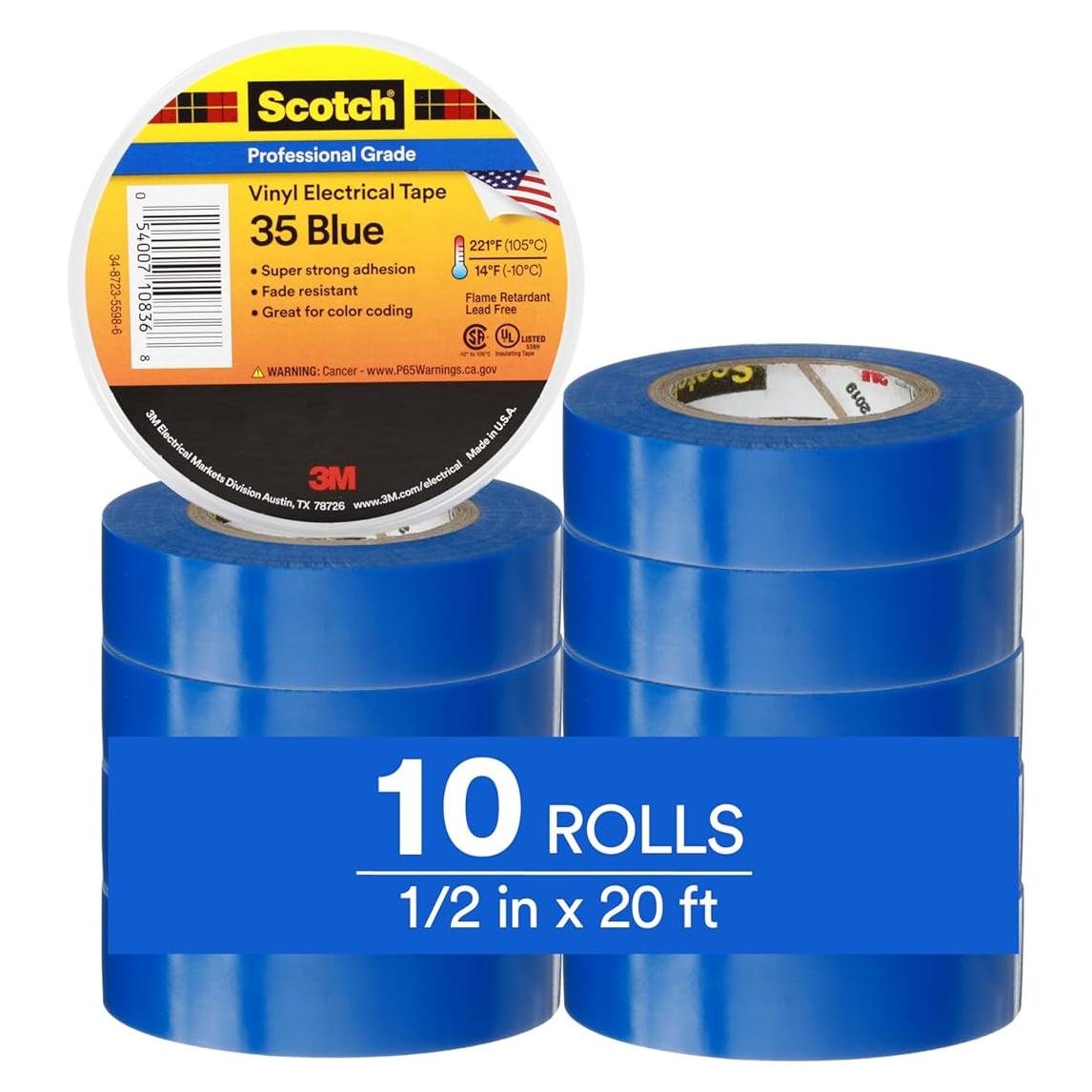 Cinta Eléctrica 3M Scotch 35 Azul 12.7mm x 6.1m 10 Rollos