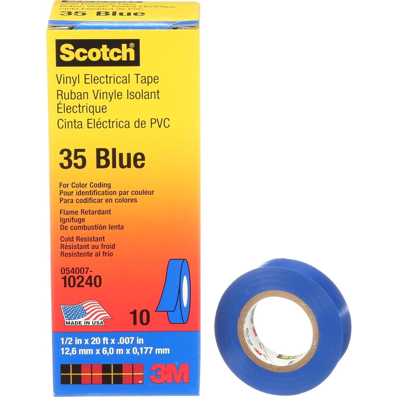 Cinta Eléctrica 3M Scotch 35 Azul 12.7mm x 6.1m 10 Rollos