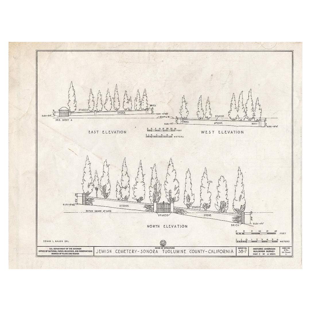 Mapa Vintage Tumbas Cementerio Judío Sonora 50.8x40.6cm