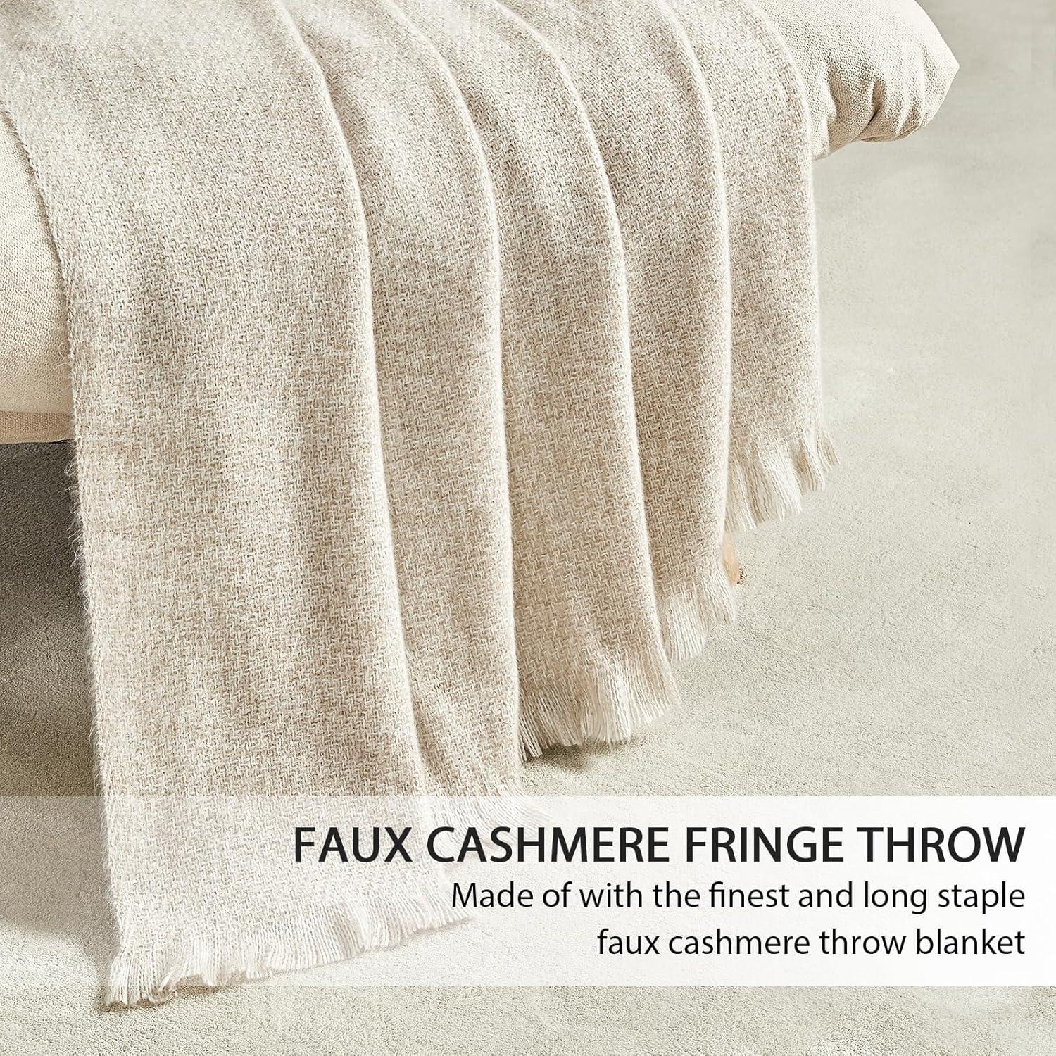 Manta de Fringe Beige Bourina 127x178 cm Suave y Ligera