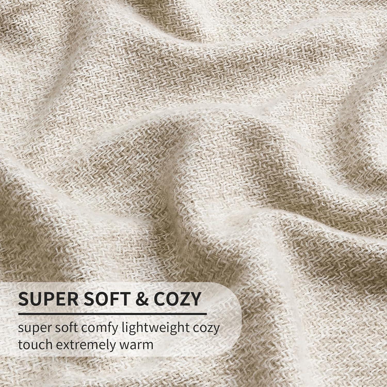 Manta de Fringe Beige Bourina 127x178 cm Suave y Ligera