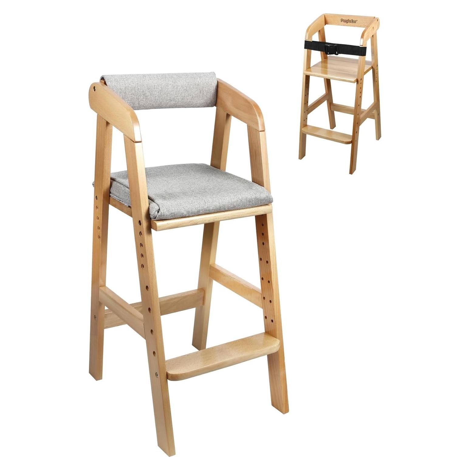 Silla Alta Ajustable PandaEar para Niños - Madera Natural