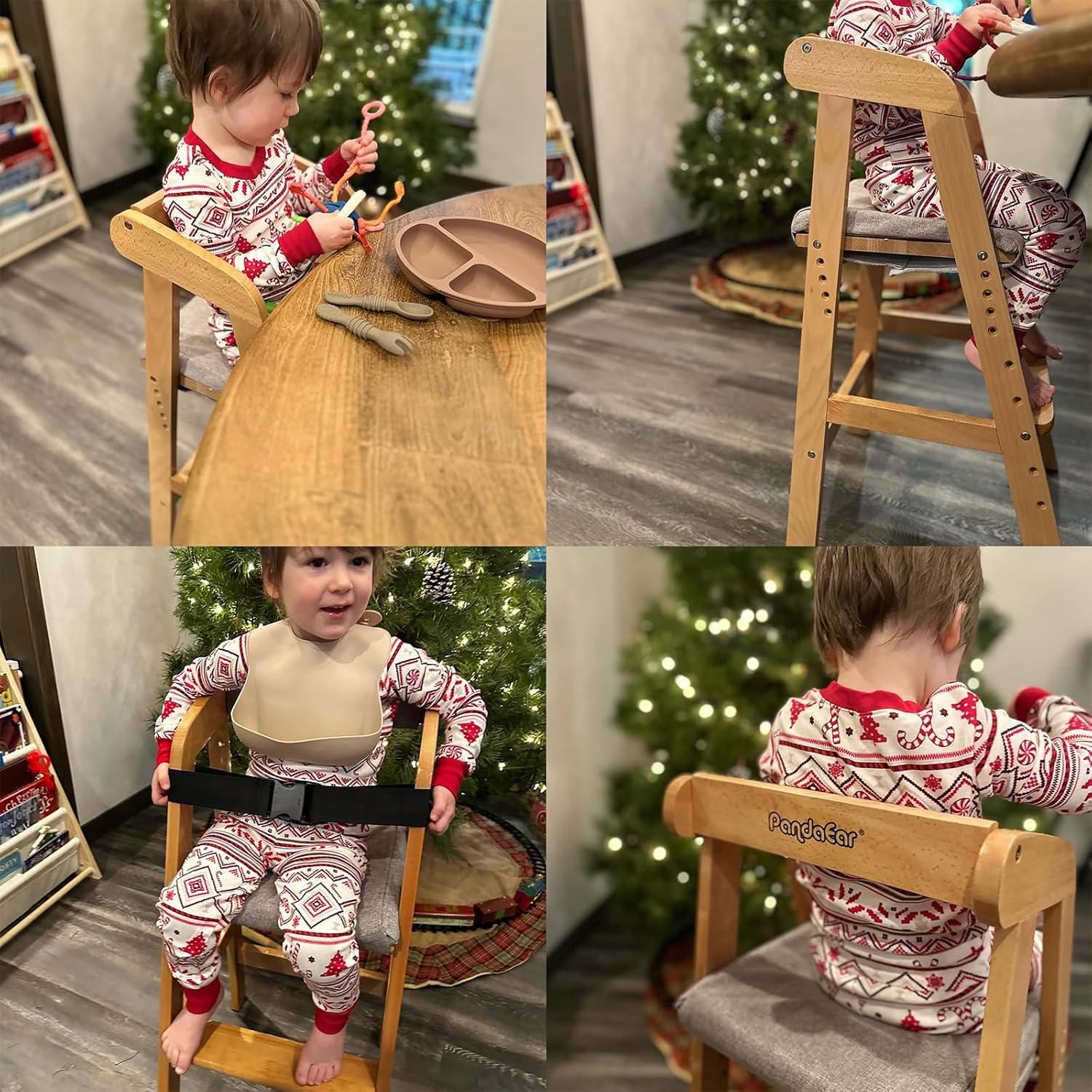 Silla Alta Ajustable PandaEar para Niños - Madera Natural