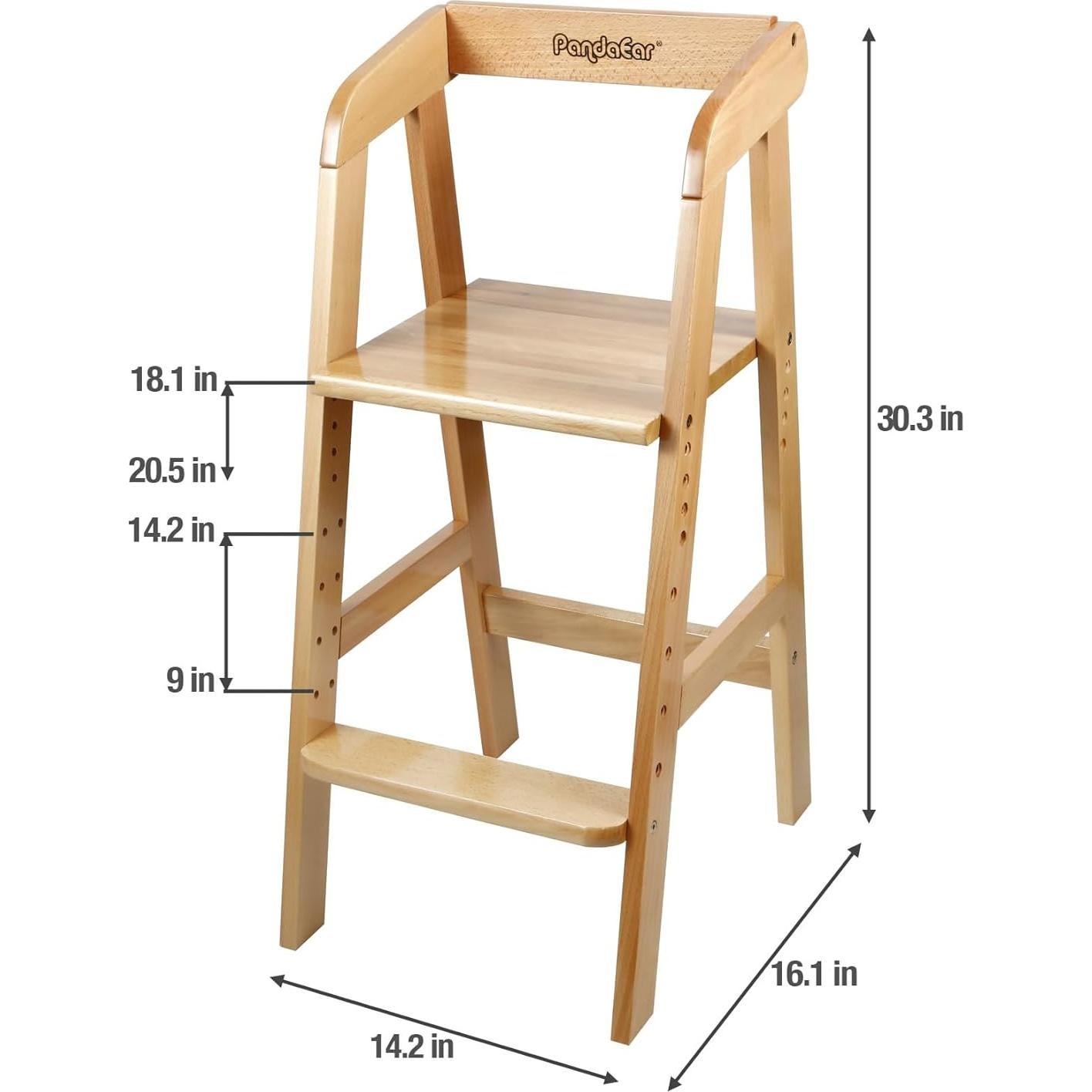 Silla Alta Ajustable PandaEar para Niños - Madera Natural