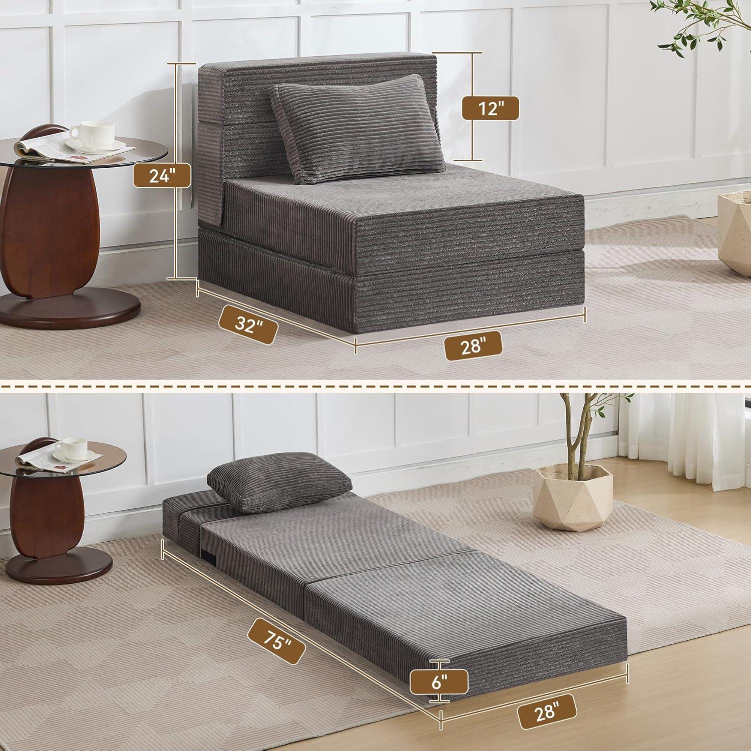 Sofá Cama Plegable WUTUTUEE Individual Corduroy Gris